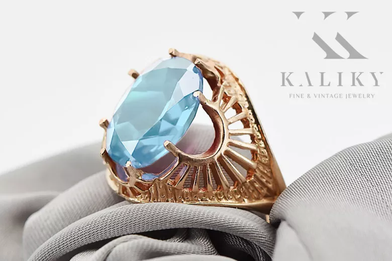 Aquamarine Original Vintage 14K Rose Gold Ring Vintage Jewlery vrc003r